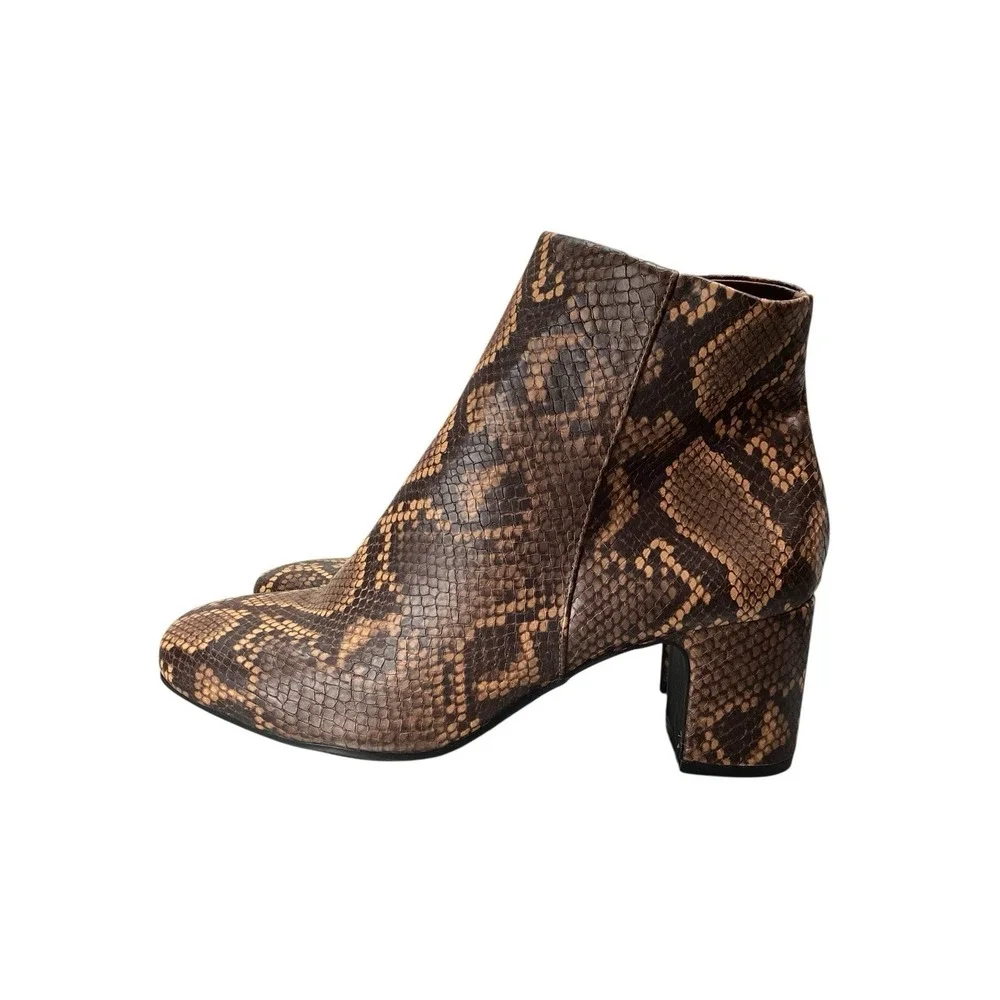 Anne Klein Ankle Booties GET IT Snakeskin Print Black Rust Women's Sz 8.5 w Heel